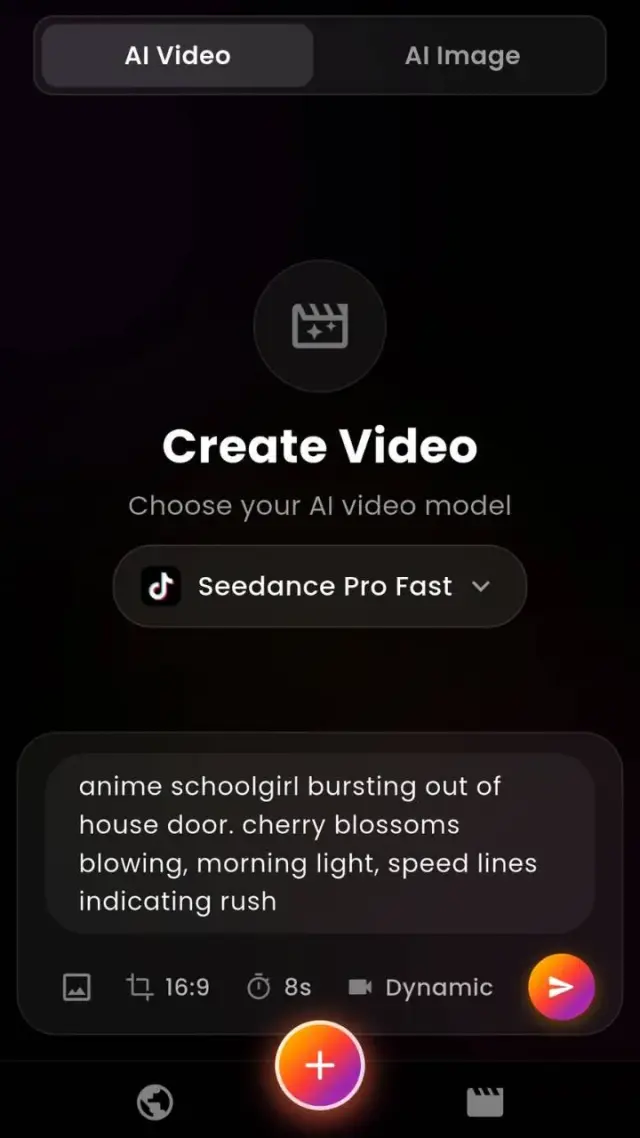 VIBE AI video generator app — video creation and export screen on iPhone